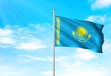 Kazakistan bayrak sallayarak Sky 3d resimde arka plan