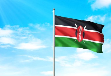 Kenya bayrak sallayarak Sky 3d resimde arka plan
