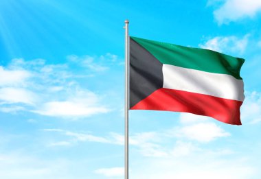 Kuveyt bayrağı sallayarak Sky 3d resimde arka plan