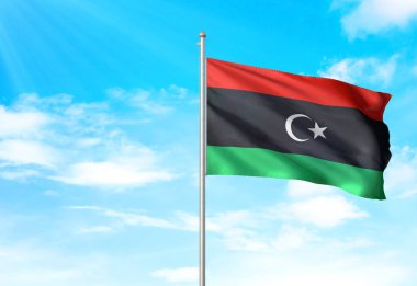 Libya bayrağı sallayarak Sky 3d resimde arka plan