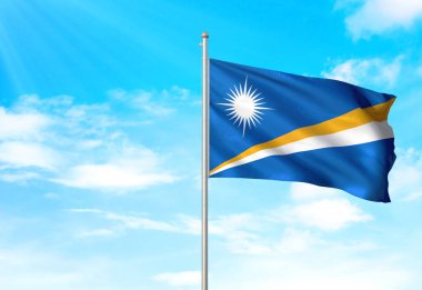 Marshall Adaları bayrak sallayarak gökyüzü arka plan 3d çizim