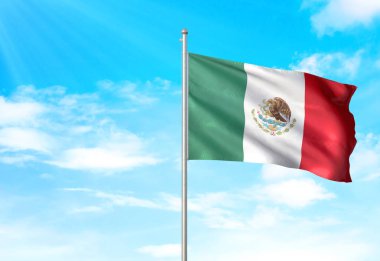 Meksika bayrağı sallayarak Sky 3d resimde arka plan