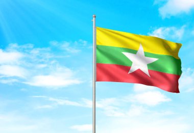 Myanmar bayrak sallayarak Sky 3d resimde arka plan