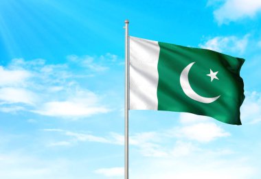 Pakistan bayrağı sallayarak Sky 3d resimde arka plan
