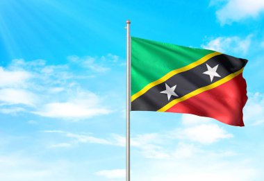 Saint Kitts ve Nevis bayrak sallayarak Sky 3d resimde arka plan