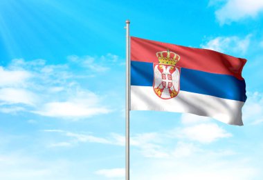 Sırbistan bayrağı sallayarak Sky 3d resimde arka plan