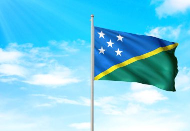 Solomon Adaları bayrak sallayarak gökyüzü arka plan 3d çizim