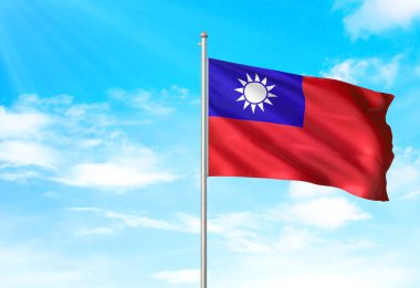 Tayvan bayrağı sallayarak Sky 3d resimde arka plan