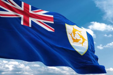 Anguilla bayrak sallayarak Sky 3d resimde arka plan