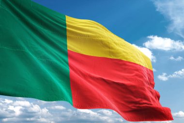 Benin bayrak sallayarak Sky 3d resimde arka plan
