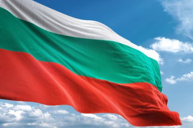 Bulgaristan bayrağı sallayarak Sky 3d resimde arka plan