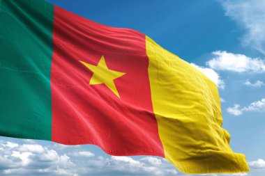 Kamerun bayrak sallayarak Sky 3d resimde arka plan