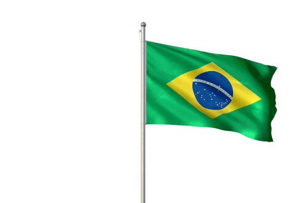 Bandera de Brasil ondeando fondo blanco aislado Ilustración 3D — Foto de Stock