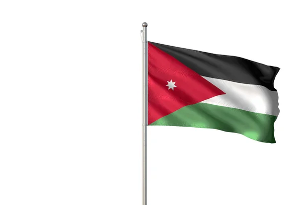 Jordanië vlag zwaaien geïsoleerde witte achtergrond 3d illustratie — Stockfoto