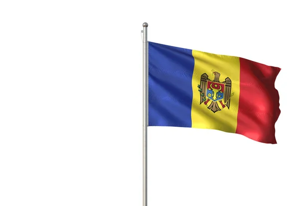 Μολδαβία σημαία κυματίζει απομονωμένες λευκό φόντο 3d απεικόνιση — Φωτογραφία Αρχείου