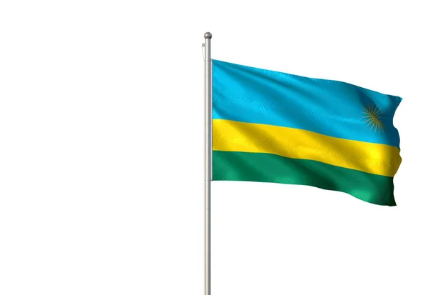 Drapeau du Rwanda agitant un fond blanc isolé Illustration 3D — Photo