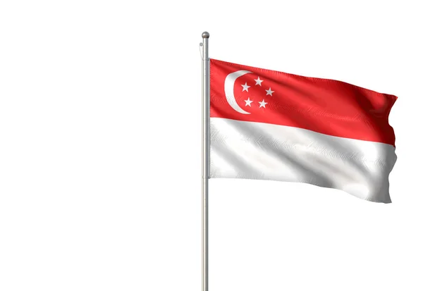 Σιγκαπούρη σημαία κυματίζει απομονωμένες λευκό φόντο 3d απεικόνιση — Φωτογραφία Αρχείου