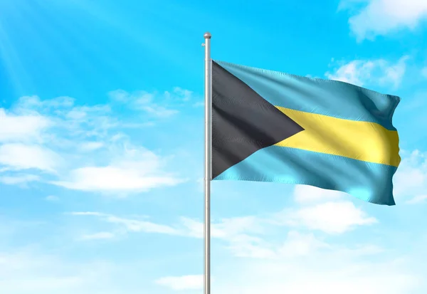 Bandeira das Bahamas acenando fundo céu ilustração 3D — Fotografia de Stock