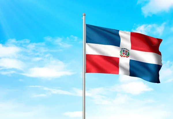 ドミニカ共和国旗を振って空背景 3 d イラストレーション — ストック写真