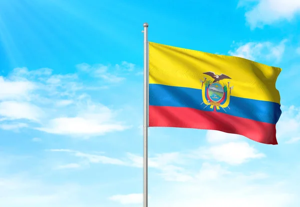 Ecuador zászlót lengetve ég háttér, 3D-s illusztráció — Stock Fotó