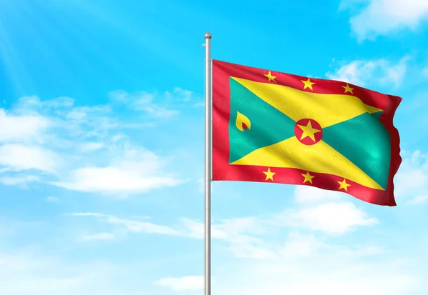 Grenada bandiera sventolando cielo sfondo 3D illustrazione — Foto Stock