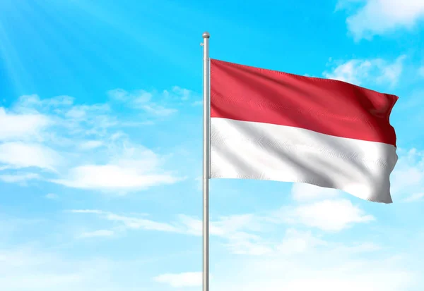 Bandera de Indonesia ondeando cielo fondo 3D ilustración — Foto de Stock