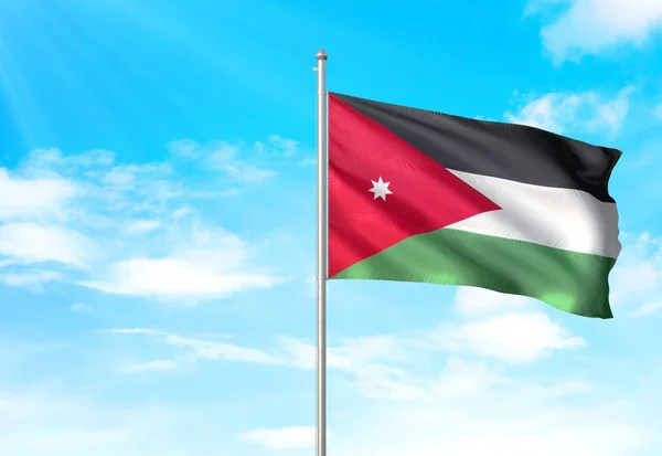 Jordanië vlag zwaaien hemel achtergrond 3d illustratie — Stockfoto