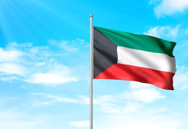 Bandera de Kuwait ondeando cielo fondo 3D ilustración — Foto de Stock