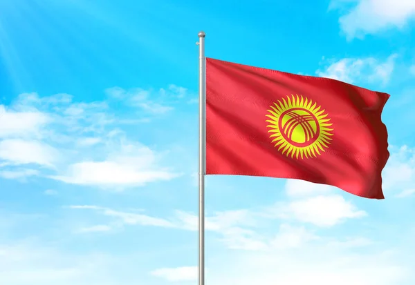 Kyrgyzstan flag waving sky background 3D illustration — Stock Photo, Image