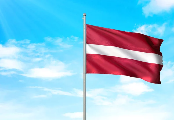 Latvia flag waving sky background 3D illustration — Stock Photo, Image