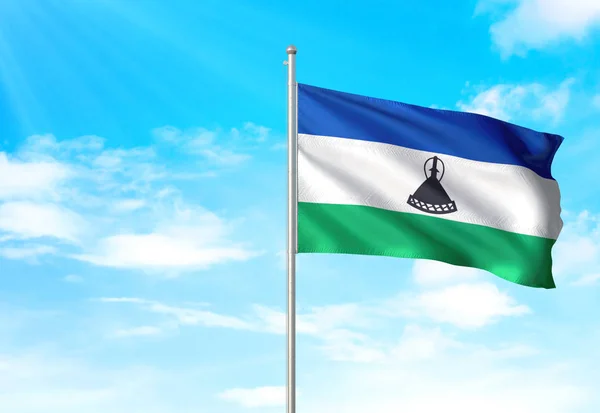 Lesotho flag waving sky background 3D illustration — Stock Photo, Image