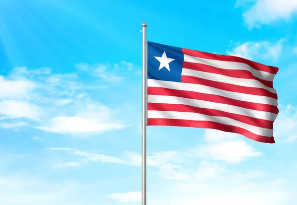 Liberia vlag zwaaien hemel achtergrond 3d illustratie — Stockfoto