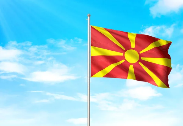 Bandera de Macedonia ondeando cielo fondo 3D ilustración — Foto de Stock