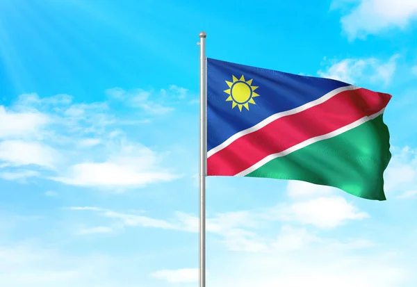 Bandera de Namibia ondeando cielo fondo Ilustración 3D —  Fotos de Stock