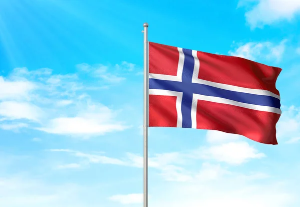 Bandera de Noruega ondeando cielo fondo 3D ilustración —  Fotos de Stock