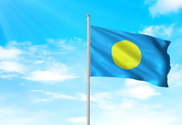 Palau flagga vajande himmel bakgrund 3d illustration — Stockfoto