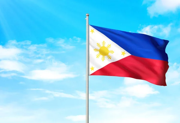 Bandera de Filipinas ondeando cielo fondo 3D ilustración —  Fotos de Stock