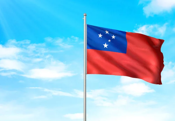 Bandeira de Samoa acenando fundo céu ilustração 3D — Fotografia de Stock