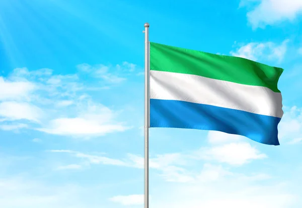 Sierra Leone flag waving sky background 3D illustration — Stock Photo, Image