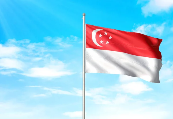 Singapore flag waving sky background 3D illustration