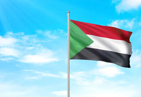 Sudão bandeira acenando céu fundo ilustração 3D — Fotografia de Stock