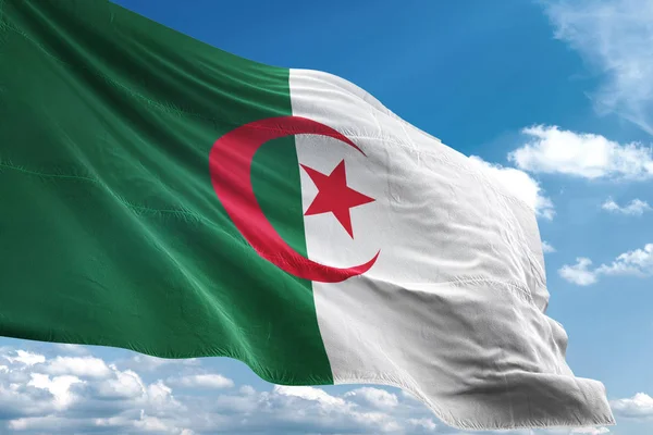 Прапор Алжиру, розмахуючи небо тло 3d ілюстрація — стокове фото