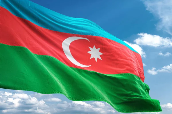 Azerbaijan flag waving sky background 3D illustration — Stock Photo, Image