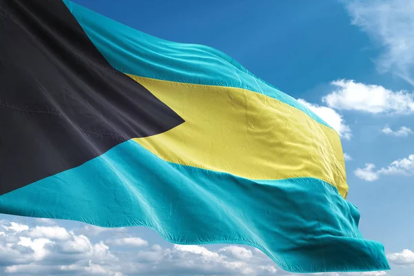 巴哈马国旗挥舞天空背景3d 例证 — 图库照片