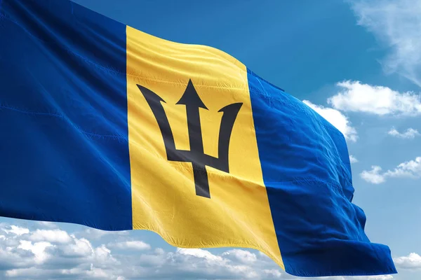 Barbados flag waving sky background 3D illustration — Stock Photo, Image