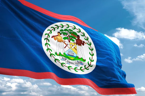 Belize Flagge wehen Himmel Hintergrund 3D-Illustration — Stockfoto