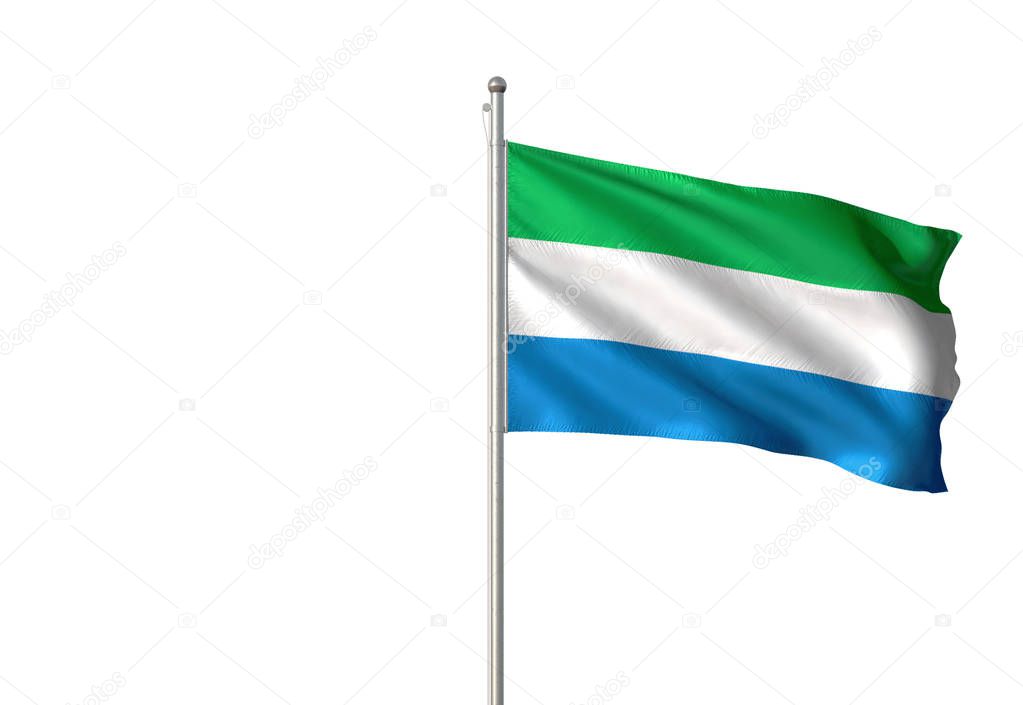 Sierra Leone flag waving isolated white background 3D illustration