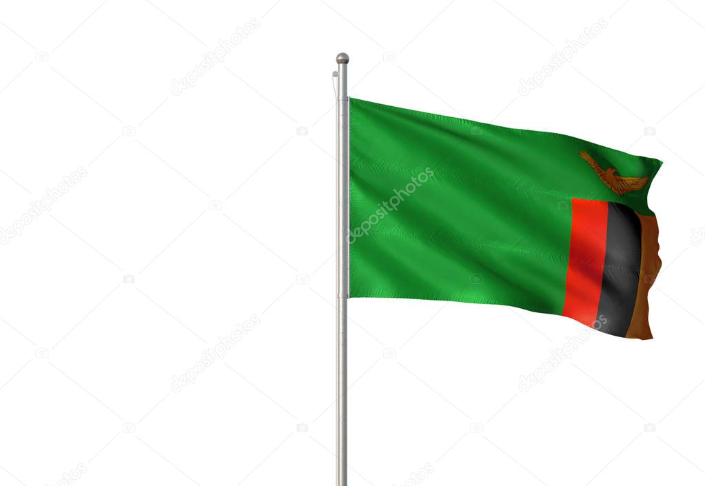 Zambia flag waving isolated white background 3D illustration