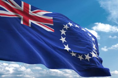 Cook Adaları sallayarak gökyüzü arka plan 3d resimde bayrak