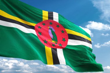 Dominika bayrak sallayarak Sky 3d resimde arka plan